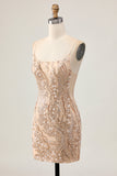 Sparkly Champagne Sequins Bodycon Cocktail Dress with Beading