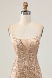 Sparkly Champagne Sequins Bodycon Cocktail Dress with Beading