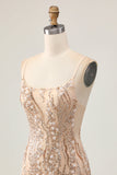 Sparkly Champagne Sequins Bodycon Cocktail Dress with Beading