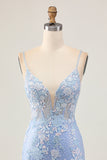 Light Blue Bodycon Floral Sequin Cocktail Dress with Appliques