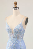 Light Blue Bodycon Floral Sequin Cocktail Dress with Appliques