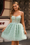 Sage Green A-Line Corset Cocktail Dress with Appliques