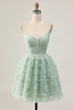 Sage Green A-Line Corset Cocktail Dress with Appliques
