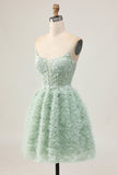 Sage Green A-Line Corset Cocktail Dress with Appliques