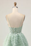 Sage Green A-Line Corset Cocktail Dress with Appliques