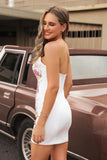 Sequins Floral Strapless Bodycon White Short Ball Dress