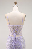 Mermaid Sequin Purple Long Prom Dress with Slit