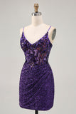 Sparkly Dark Purple Corset Short Ball Dress with Sequins