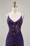 Sparkly Dark Purple Corset Short Ball Dress with Sequins