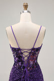 Sparkly Dark Purple Corset Short Ball Dress with Sequins