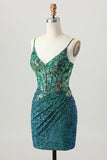 Sparkly Dark Purple Corset Short Ball Dress with Sequins