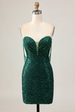 Sparkly Off The Shoulder Dark Green Bodycon Sequins Cocktail Dress