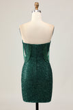 Sparkly Off The Shoulder Dark Green Bodycon Sequins Cocktail Dress