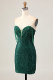 Sparkly Off The Shoulder Dark Green Bodycon Sequins Cocktail Dress