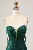 Sparkly Off The Shoulder Dark Green Bodycon Sequins Cocktail Dress