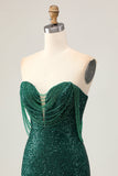 Sparkly Off The Shoulder Dark Green Bodycon Sequins Cocktail Dress