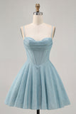 Grey Blue Corset A Line Short Cocktail Dress