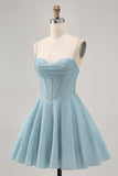 Grey Blue Corset A Line Short Cocktail Dress