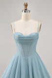 Grey Blue Corset A Line Short Cocktail Dress