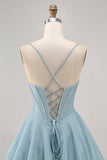 Grey Blue Corset A Line Short Cocktail Dress