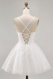 White A-Line Corset Satin Cocktail Dress with Appliques