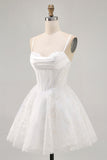 White A-Line Corset Satin Cocktail Dress with Appliques