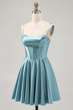 Corset Satin Grey Green A-line Short Ball Dress