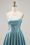 Corset Satin Grey Green A-line Short Ball Dress