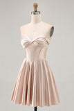 Strapless Corset Satin Champagne Short Ball Dress