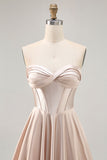 Strapless Corset Satin Champagne Short Ball Dress