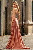 Mermaid Spaghetti Straps Corset Blush Long Prom Dress with Rhinestones