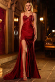 Sparkly Burgundy Mermaid Corset Sequin Long Ball Dress with Beading