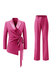 Lilac Peak Lapel Ruched Women Suits with Sash