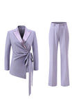 Lilac Peak Lapel Ruched Women Suits with Sash