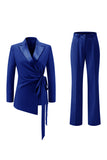Lilac Peak Lapel Ruched Women Suits with Sash