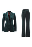 Dark Green Beaded Peaked lapel 2 Pieces Prom Suits