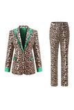 Coffee Leopard Peaked lapel 2 Pieces Prom Suits