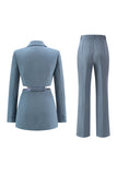 Grey Blue Notched Lapel 2 Pieces Cut Out Prom Suits