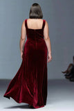 Burgundy Velvet A-Line Ruched Long Plus Size Formal Dress with Slit