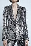 Silver Gray Sparkly 2 Piece Women Prom Suits