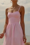 Pink A-Line Spaghetti Straps Maxi Evening Dress