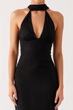 Sheath Halter Black Long Black Tie Dress