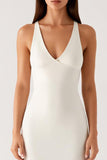 Ivory Sheath V-Neck Ankle-Length Evening Dress