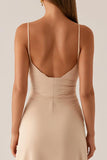 Apricot Spaghetti Straps Maxi Evening Dress