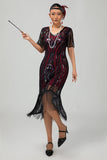 Burgundy Tight Fringed 1920s Dress With Sequins