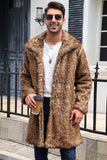 White Grey Long Front Open Polo Collar Fur Coat