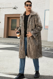 White Grey Long Front Open Polo Collar Fur Coat