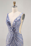 Sparkly Lilac V-Neck Sequins Bodycon Cocktail Dress