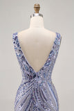 Sparkly Lilac V-Neck Sequins Bodycon Cocktail Dress