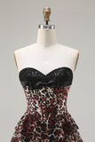Brown Leopard A-Line Sweetheart Corset Tiered Long Ball Dress with Ruffles